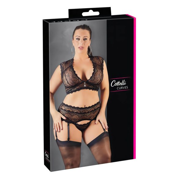 Cottelli Plus Size - elegante completo di pizzo e strass (nero)