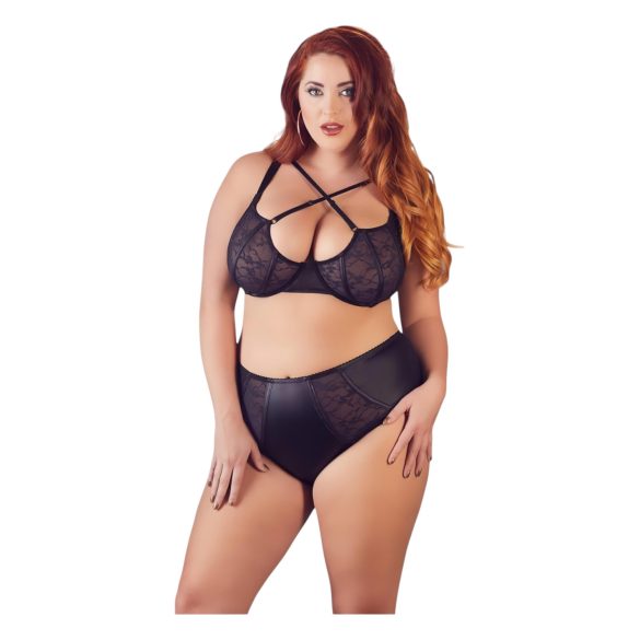 Cottelli Taglie Forti - Reggiseno e Slip con Fasce Incrociate (Nero) - 85E/L