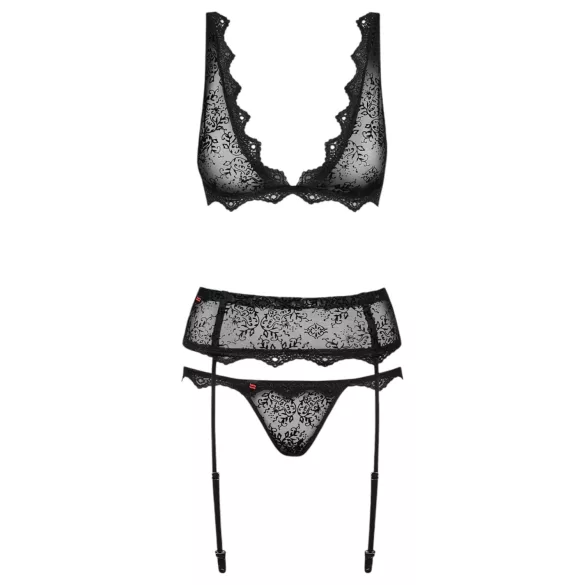 Obsessive - set lingerie ricamato - nero - L/XL