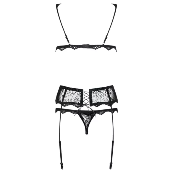 Obsessive - set lingerie ricamato - nero - L/XL