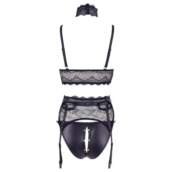 Cottelli Bondage - completo di lingerie in pizzo con manette (nero) - L