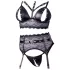 Cottelli Bondage - completo di lingerie in pizzo con manette (nero) - XL