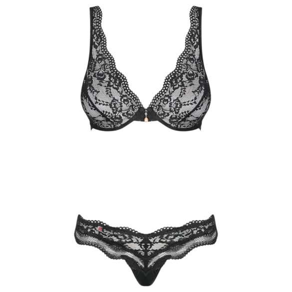 Obsessive Luvae - set reggiseno con fiori e strass - nero