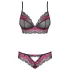 Obsessive Tulia - set di lingerie in pizzo (nero‑rosa)