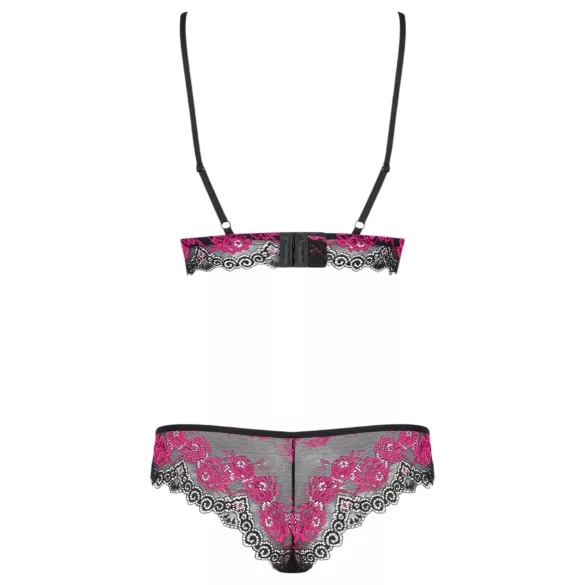 Obsessive Tulia - set di lingerie in pizzo (nero‑rosa)