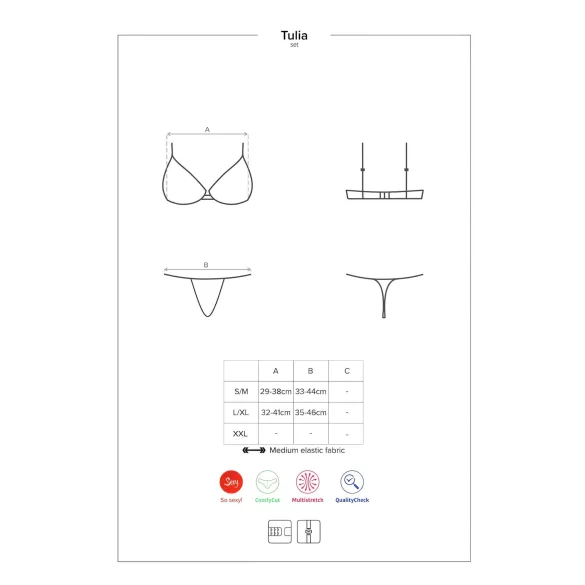 Obsessive Tulia - set di lingerie in pizzo (nero‑rosa) - L/XL