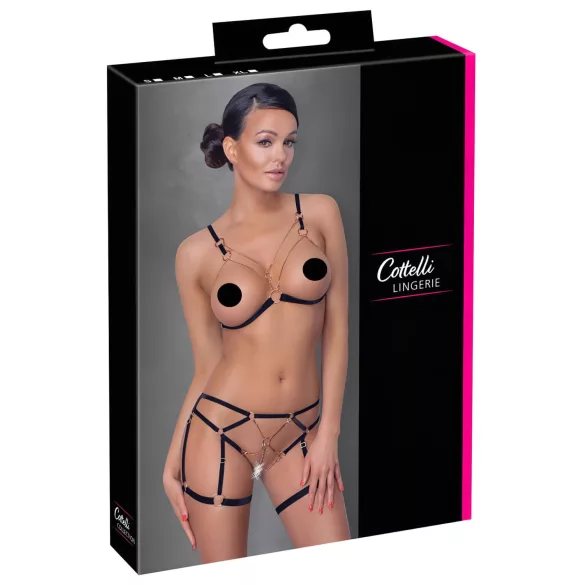 Cottelli - body harness con catene decorativo - 2 pezzi - nero