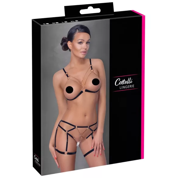 Cottelli - body harness con catene decorativo - 2 pezzi - nero - L