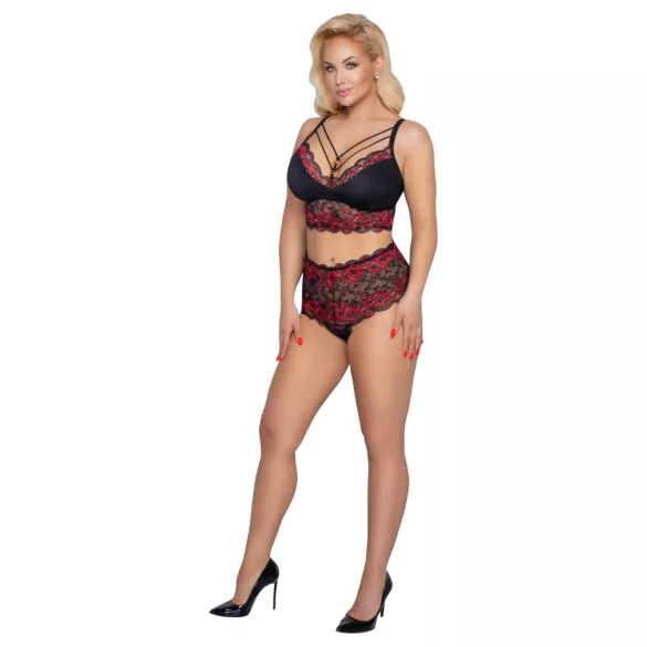 Cottelli Curvies - set lingerie in pizzo floreale (nero)