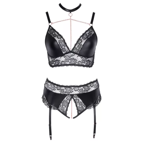 Cottelli Curves - set lingerie effetto lucido - nero - 2XL