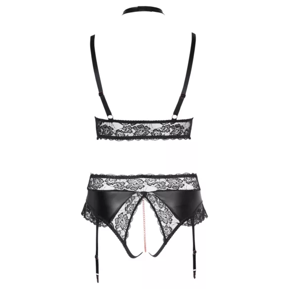 Cottelli Curves - set lingerie effetto lucido - nero - 2XL