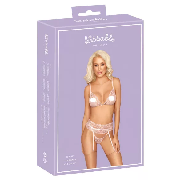 Kissable - completo intimo in pizzo - rosa - L/XL