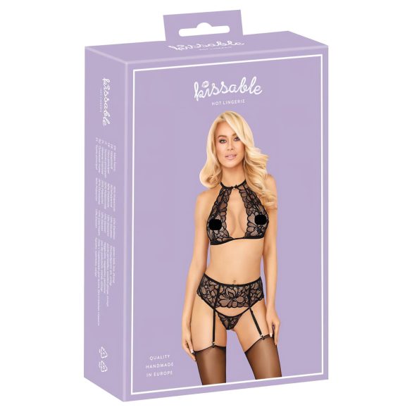 Baciabili - set reggiseno in pizzo con laccio al collo (nero)