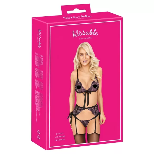 Set reggiseno ricamato rosa-lilla (nero)