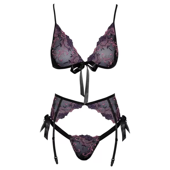 Set reggiseno ricamato rosa-lilla (nero) - L/XL