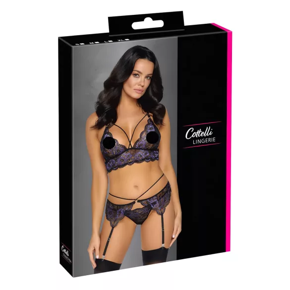Cottelli - Set intimo in pizzo a 3 pezzi (nero-viola) - L