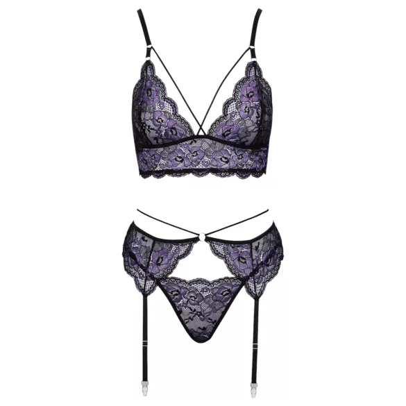 Cottelli - Set intimo in pizzo a 3 pezzi (nero-viola) - L