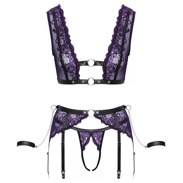 Cottelli Bondage - Set intimo e manette (nero-viola) - M