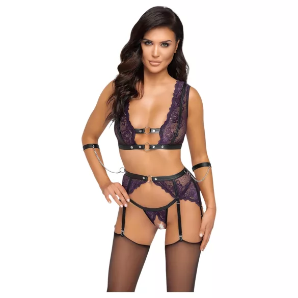 Cottelli Bondage - Set intimo e manette (nero-viola) - L