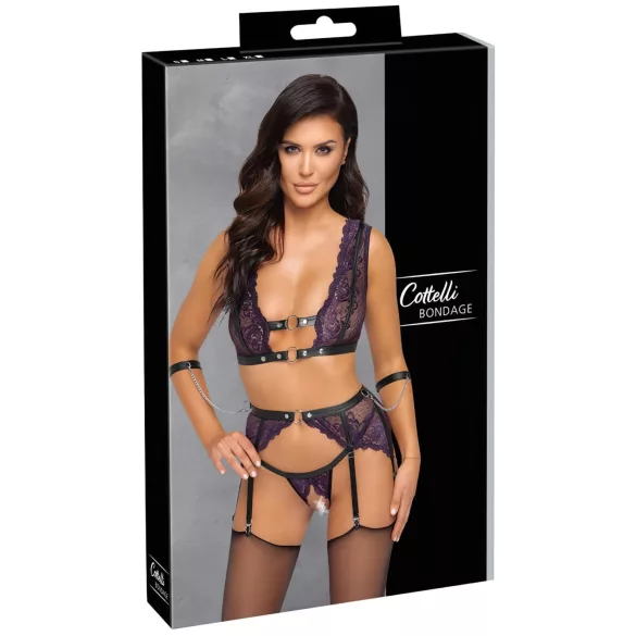 Cottelli Bondage - Set intimo e manette (nero-viola) - L