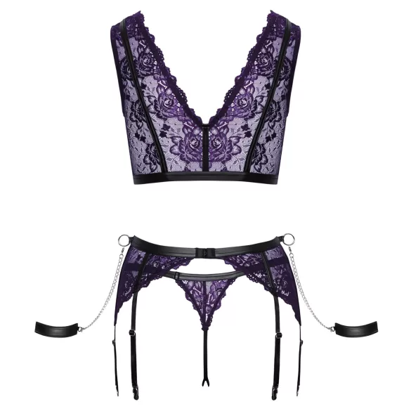 Cottelli Bondage - Set intimo e manette (nero-viola) - L