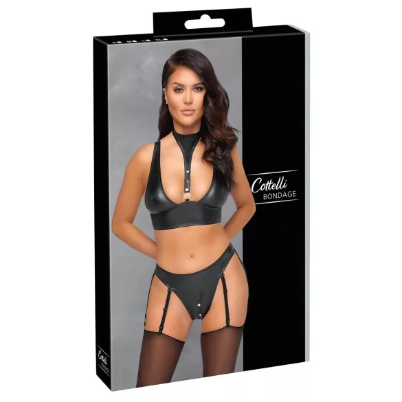 Cottelli Bondage - set reggiseno lucido con manette (nero)