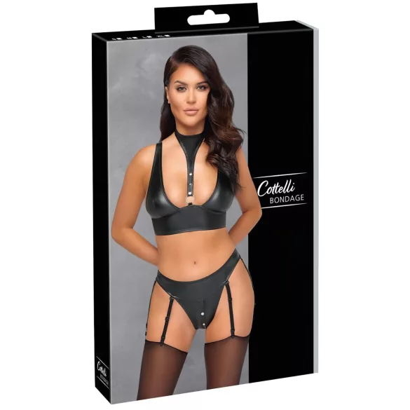 Cottelli Bondage - set reggiseno lucido con manette (nero)