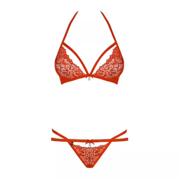 Obsessive - completo intimo con reggiseno in pizzo con cinturini - rosso - L/XL