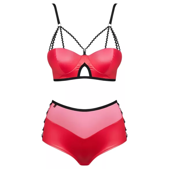 Obsessive Leatheria - completo reggiseno effetto pelle (rosso) - S/M