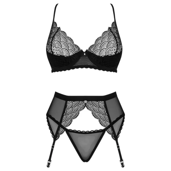 Obsessive Chemeris - set reggiseno con reggicalze (nero) - XL/XXL