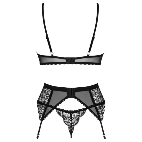Obsessive Chemeris - set reggiseno con reggicalze (nero) - XL/XXL