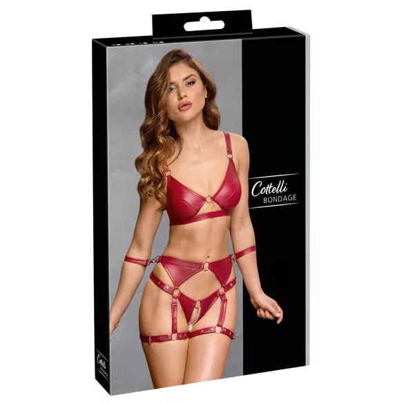 Cottelli Bondage - Set bras lucido e manette (rosso)
