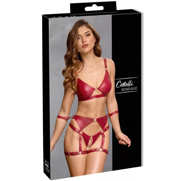 Cottelli Bondage - Set bras lucido e manette (rosso)