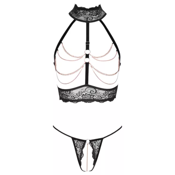 Abierta Fina - completo intimo aperto con catene - nero