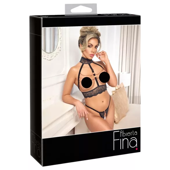 Abierta Fina - completo intimo aperto con catene - nero