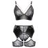 Cottelli Curves - set reggiseno e slip pizzo con inserti effetto pelle - nero - 2XL