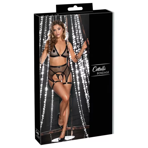 Cottelli Bondage - completo rete trasparente con catene - nero - M