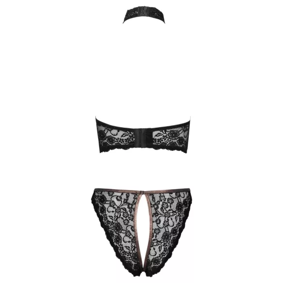 Cottelli - reggiseno aperto in pizzo e perizoma con dettagli oro rosa (nero)