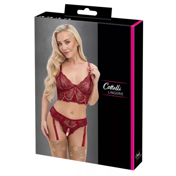Cottelli - completo a due pezzi in pizzo con reggicalze (rosso) - L