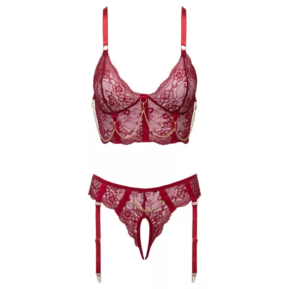 Cottelli - completo a due pezzi in pizzo con reggicalze (rosso) - L