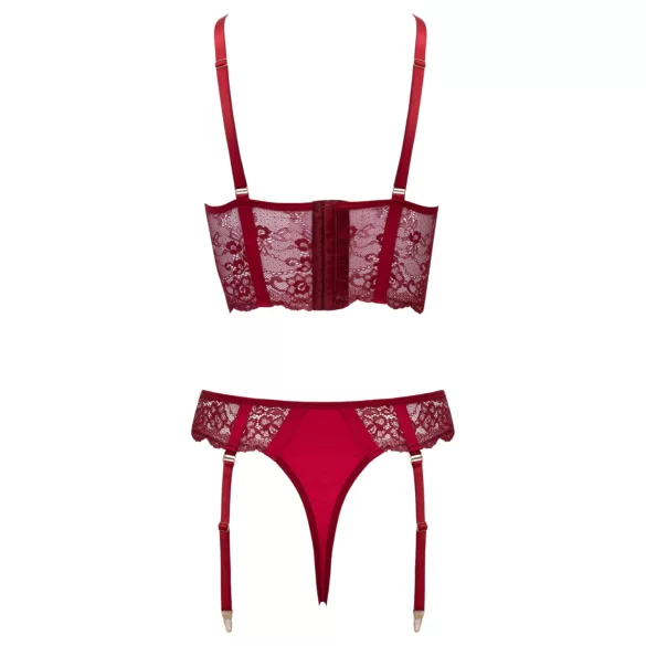 Cottelli - completo a due pezzi in pizzo con reggicalze (rosso) - L