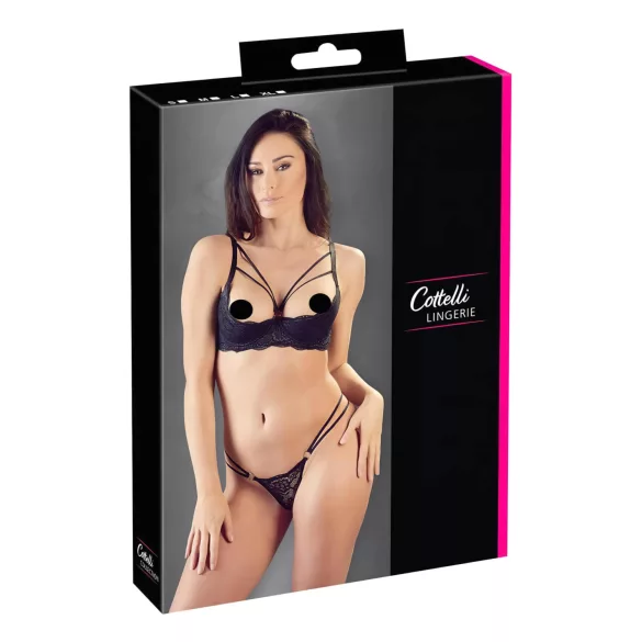 Cottelli - reggiseno aperto con anelli e tanga - nero - 85C/L