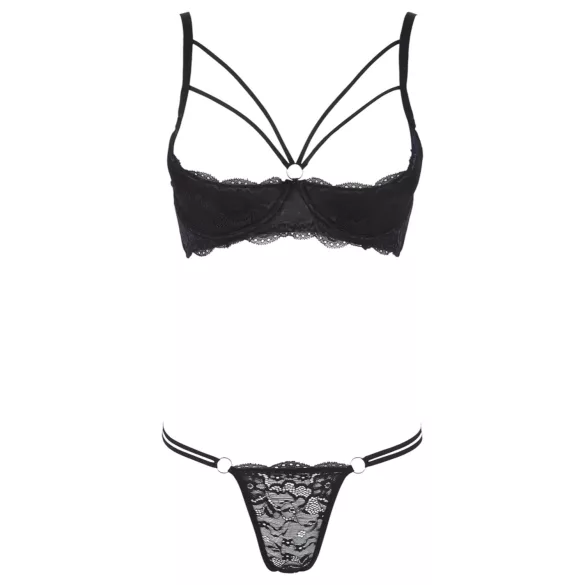 Cottelli - reggiseno aperto con anelli e tanga - nero - 85C/L