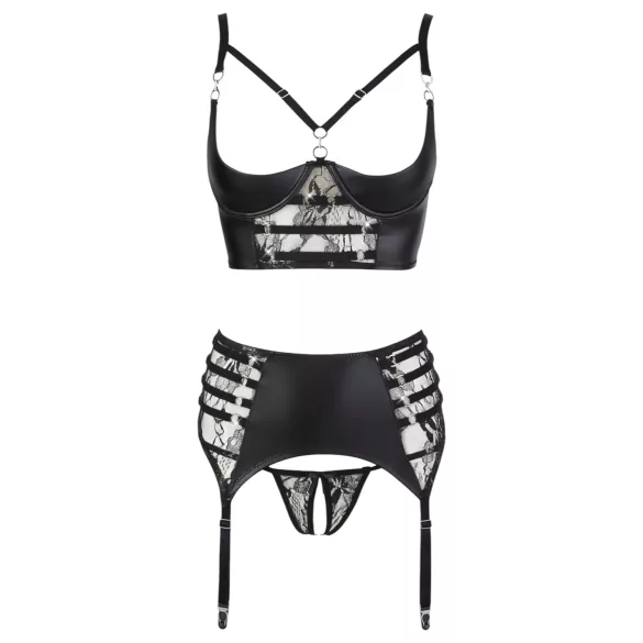 Abierta Fina - completo intimo con pizzo e cinturini - nero