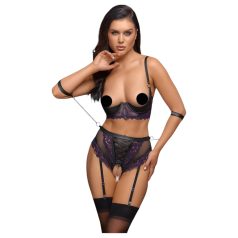 Cottelli Bondage - set reggiseno e polsini - nero viola