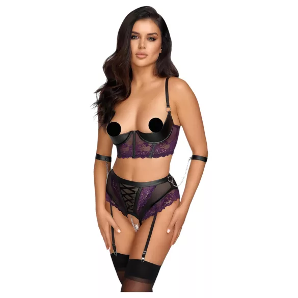 Cottelli Bondage - set reggiseno e manette per le braccia (nero-viola)