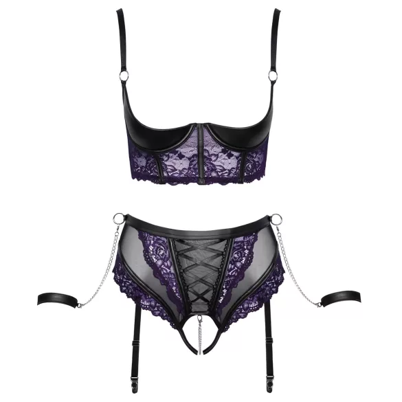 Cottelli Bondage - set reggiseno e manette per le braccia (nero-viola)