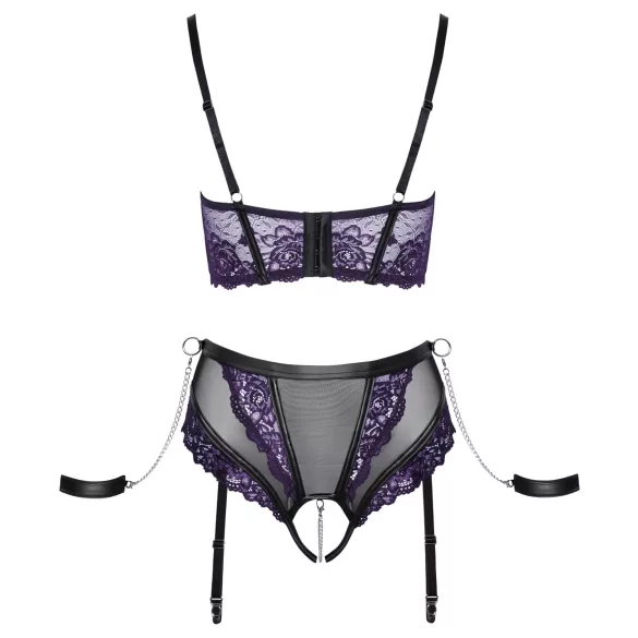 Cottelli Bondage - set reggiseno e manette per le braccia (nero-viola)