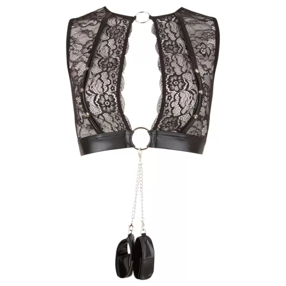 Cottelli Bondage - set di lingerie in pizzo + manette (4 pezzi) - M