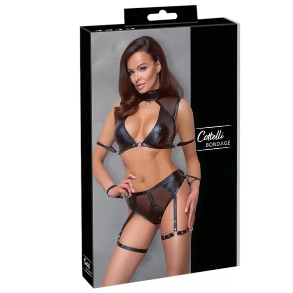 Cottelli Bondage - Set reggiseno con inserto a rete (nero) - L